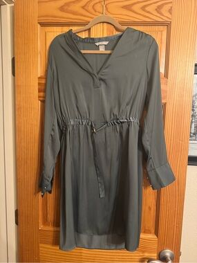 H&M Slate Green Long Sleeve Drawstring Waist Tunic Dress